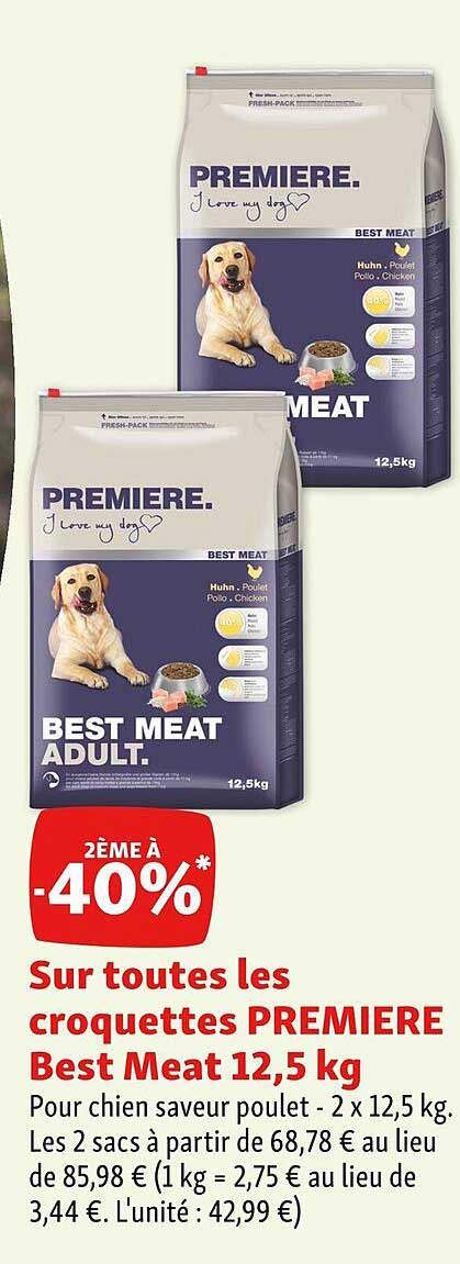 les croquettes première best meat 12,5 kg
