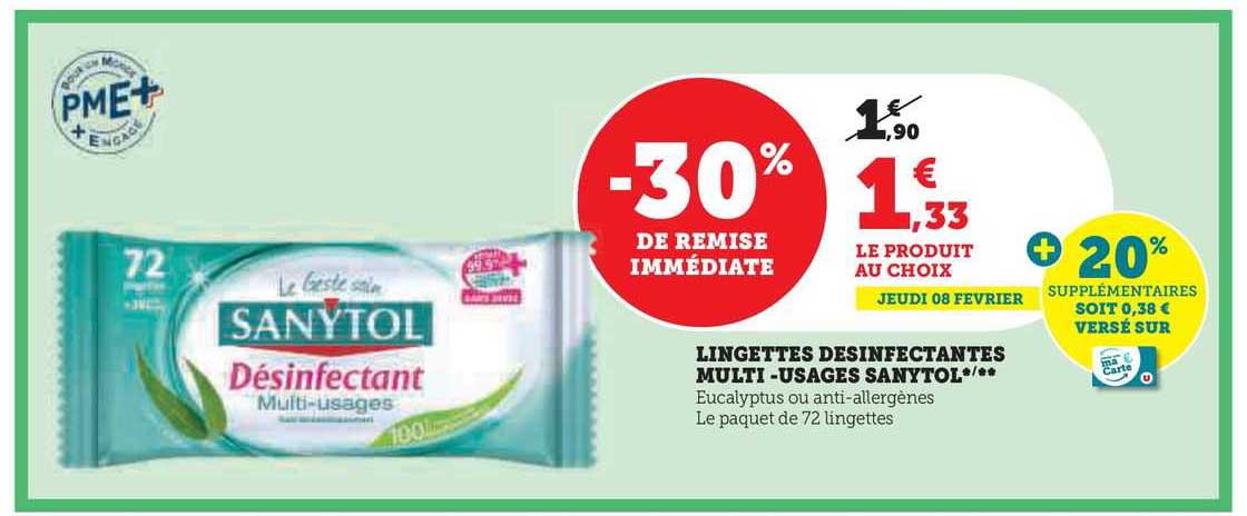 lingettes désinfectantes multi-usages sanytol