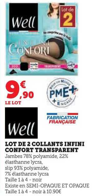 lot de 2 collants infini confort transparent well