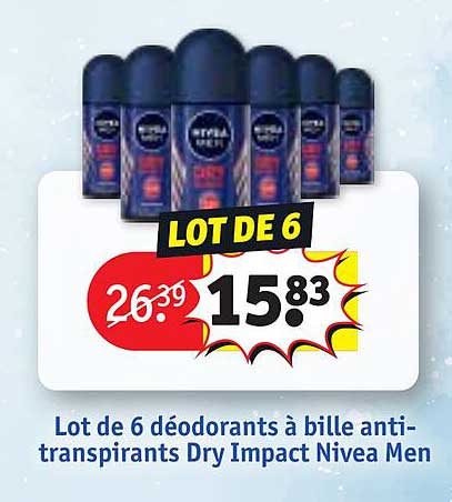 lot de 6 déodorants à bille anti-transpirants dry impact nivea men