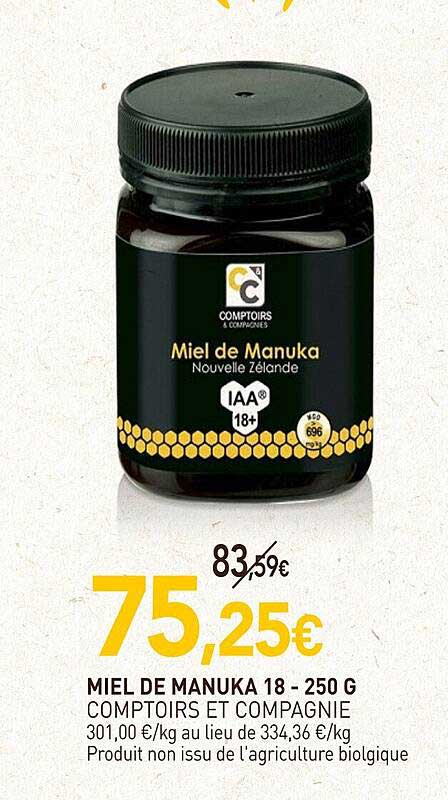 miel de manuka 18 - comptoirs et compagnie 250 g