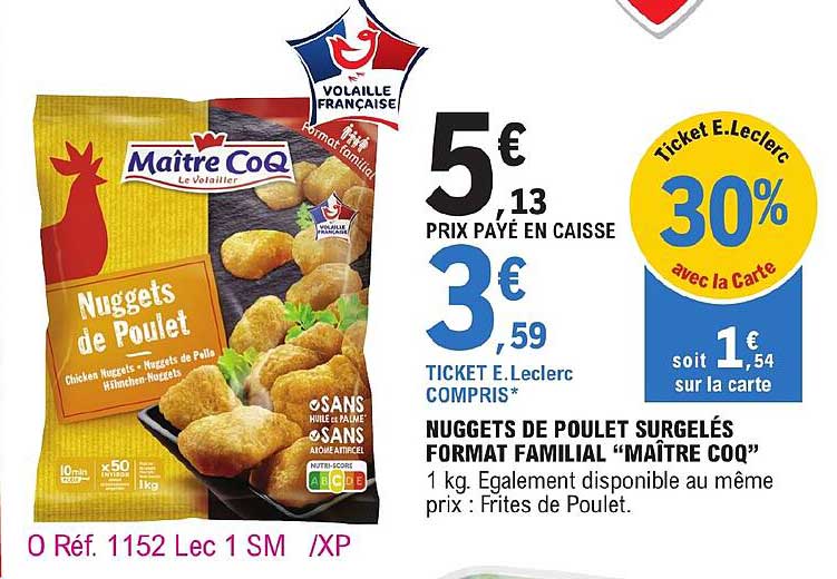 nuggets de poulet surgelés format familial "maître coq"