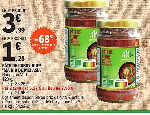 pâte de curry bio "ma bio de mei asia"