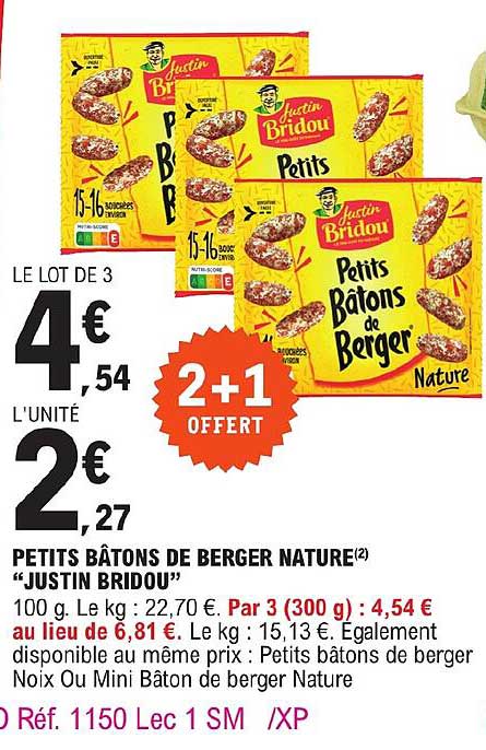 Petits Bâtons De Berger Nature "justin Bridou"