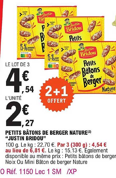 petits bâtons de berger nature "justin bridou"