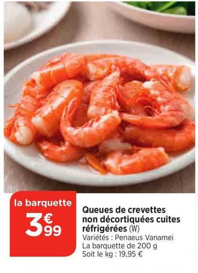 queues de crevettes non décortiquées cuites réfrigérées