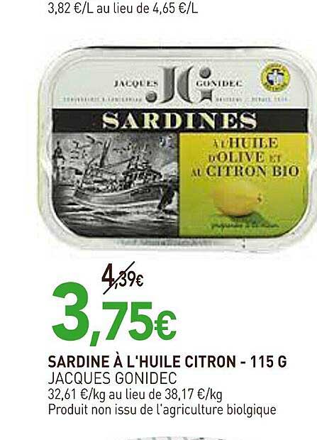 sardine à l'huile citron jacques gonidec - 115 g