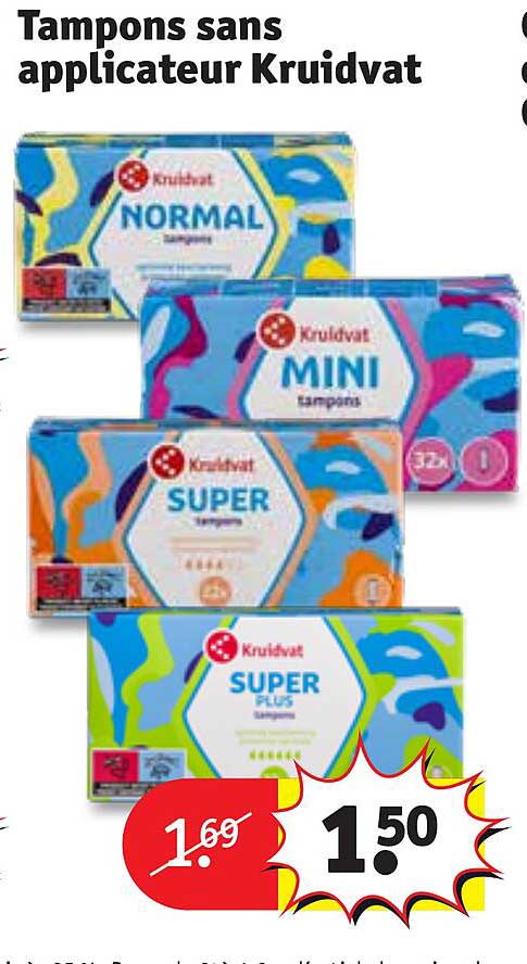 tampons sans applicateur kruidvat