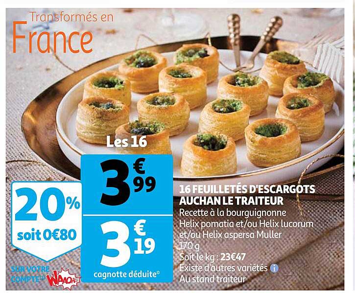 16 feuilletés d'escargots auchan le traiteur