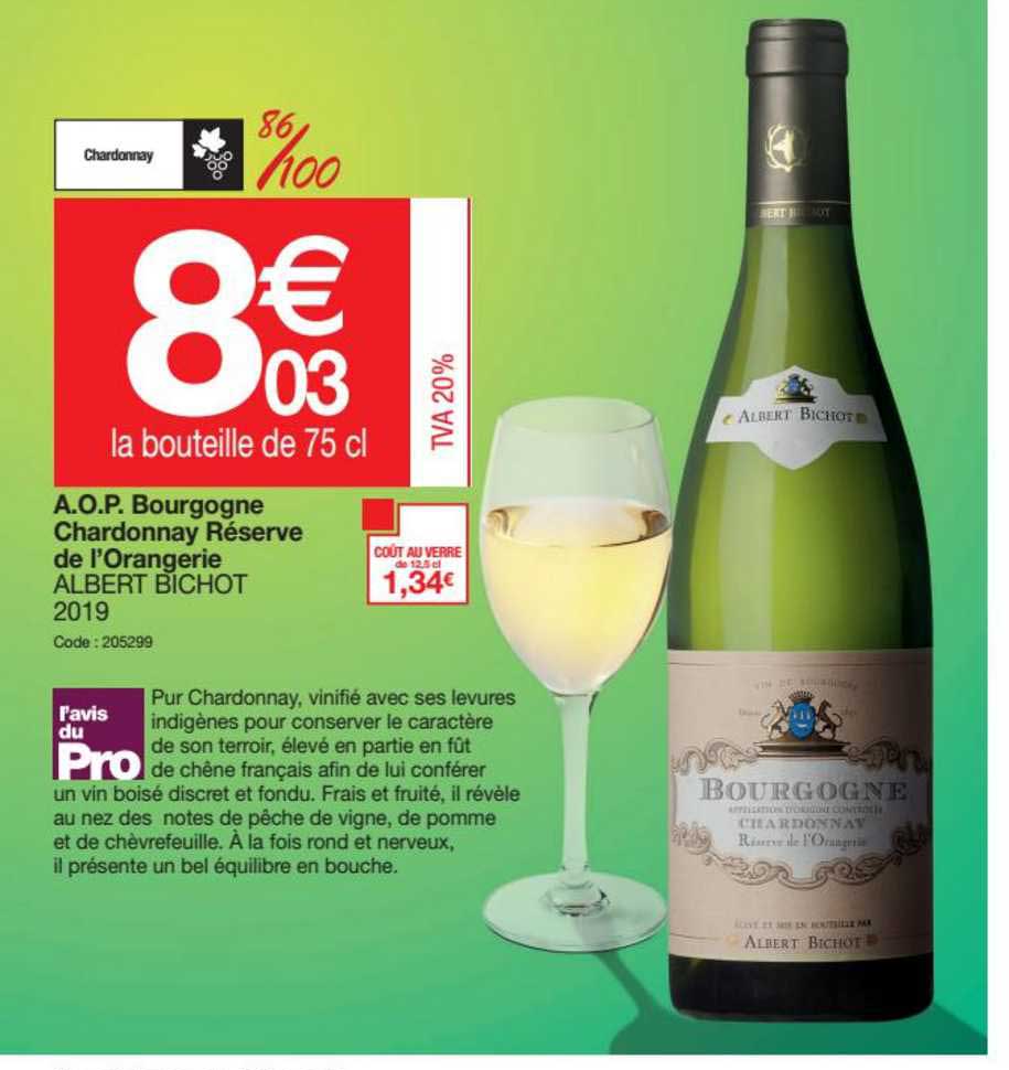 a.o.p. bourgogne chardonnay réserve de l'orangerie albert bichot 2019