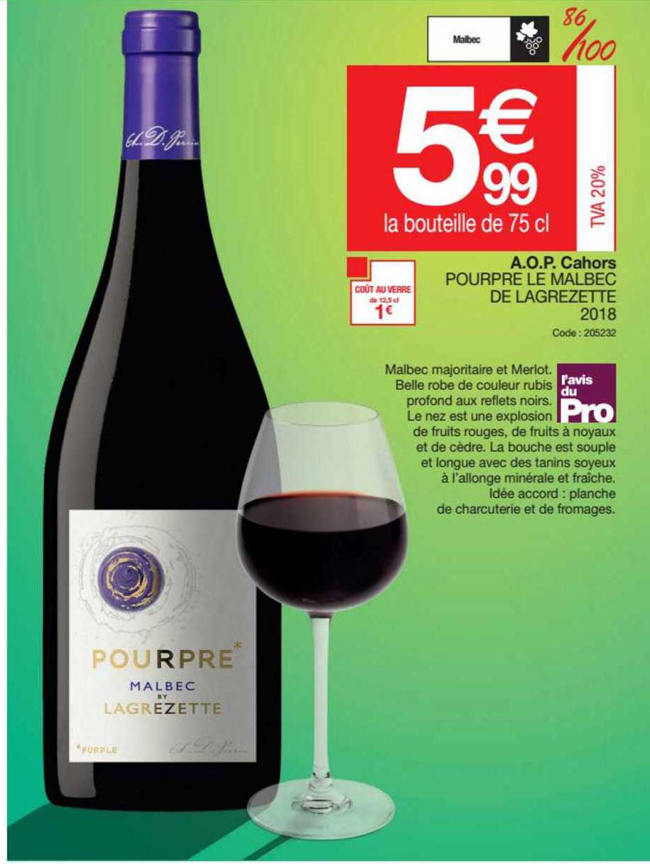 a.o.p. cahors pourpre le malbec de lagrezette 2018