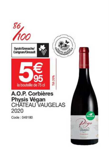 a.o.p. corbières physis végan château vaugelas 2020