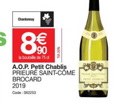a.o.p. petit chablis prieuré saint-côme brocard 2019