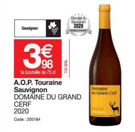 a.o.p. touraine sauvignon domaine du grand cerf 2020