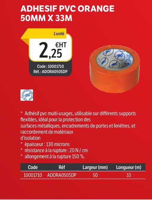 adhésif pvc orange 50mm x 33 m