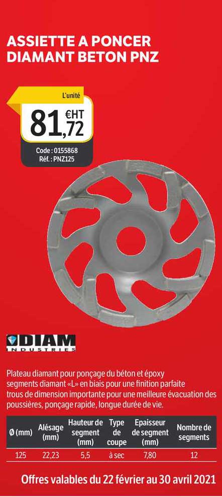 assiette à poncer diamant beton pnz diam industries