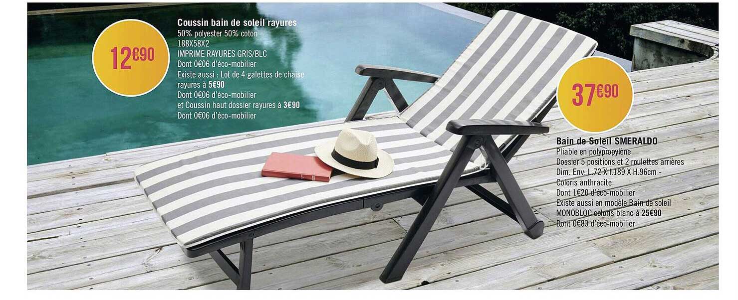 bain de soleil smeraldo , coussin bain de soleil rayures