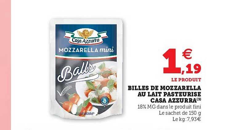 billes de mozzarella au lait pasteurisé casa azzurra