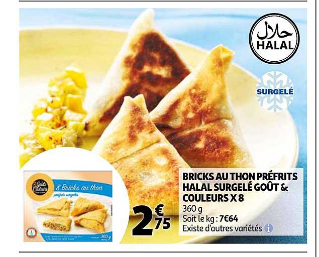 bricks au thon préfrits halal surgelé goût & couleurs x8
