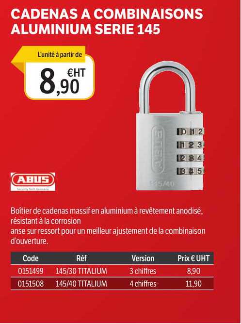 cadenas à combinaisons aluminium serie 145 abus