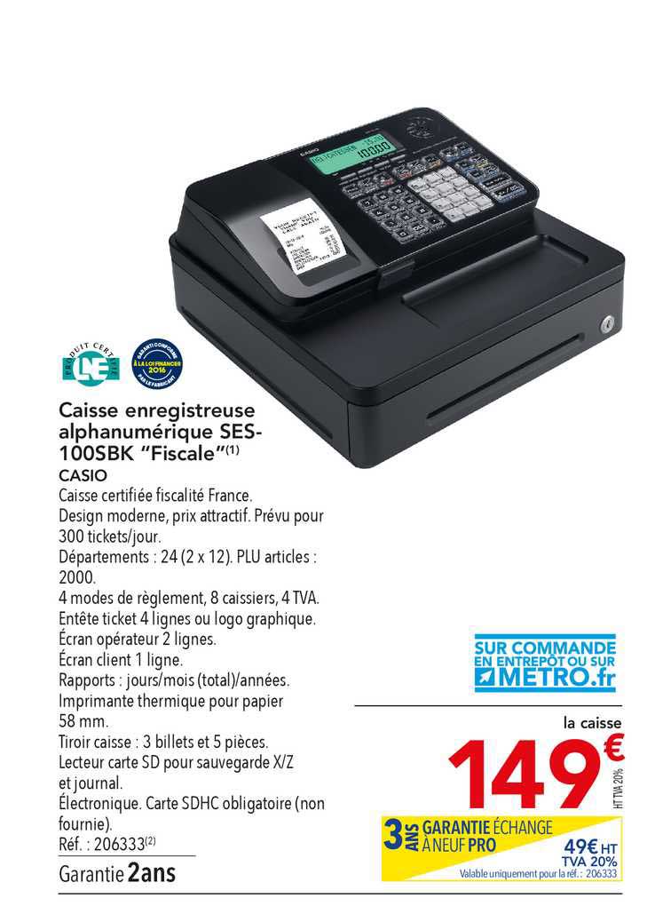 Caisse Enregistreuse Alphanumérique Ses-100sbk "fiscale" Casio