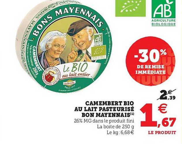 camembert bio au lait pasteurisé bon mayennais