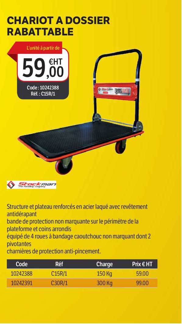 chariot à dossier rabattable stockman