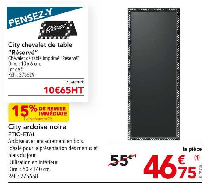 City Chevalet De Table "réservé", City Ardoise Noire Etiq-etal