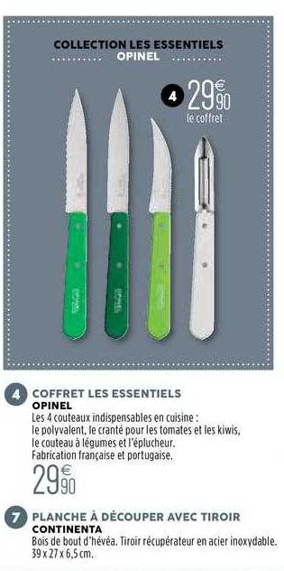 collection les essentiels opinel , planche à découper avec tiroir continenta