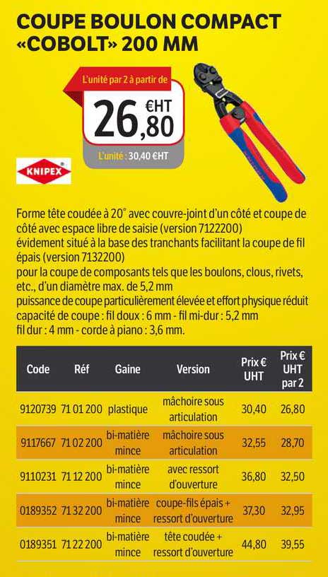 coupe boulon compact «cobolt» 200 mm knipex