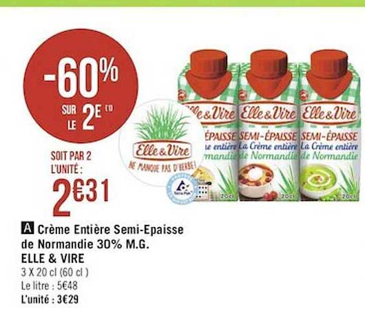 crème entière semi-épaisse de normandie 30% m.g. elle & vire