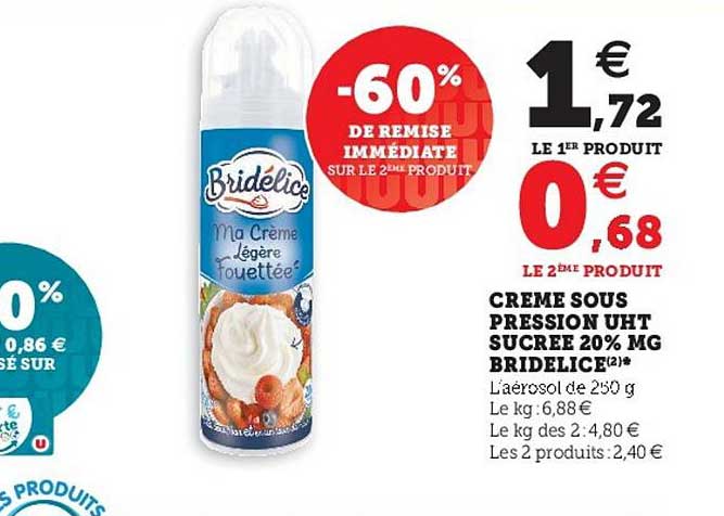 Crème Sous Pression Uht Sucrée 20% Mg Bridélice