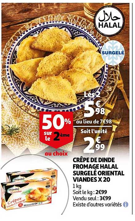 crêpe de dinde fromage halal surgelé oriental viandes x20