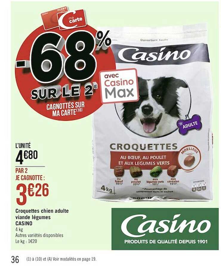 Croquettes Chien Adulte Viande Légumes Casino