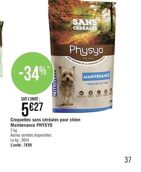 croquettes sans céréales pour chien maintenance physyo