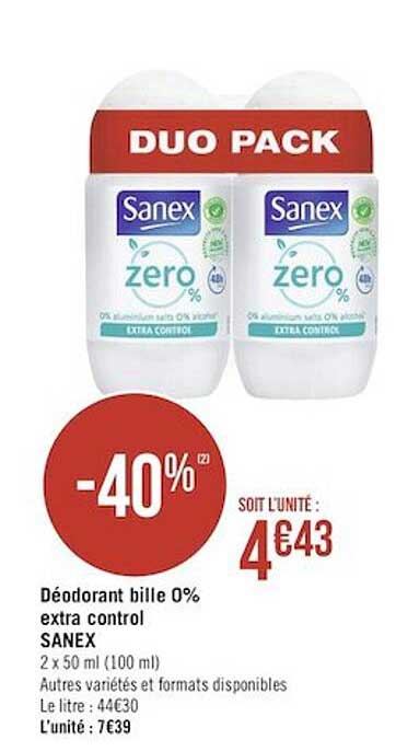 déodorant bille 0% extra control sanex
