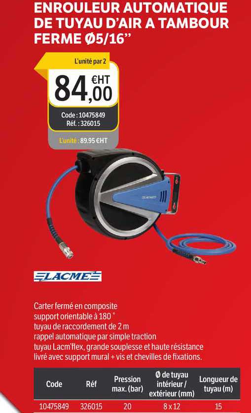 enrouleur automatique de tuyau d'air à tambour fermé Ø 5-16