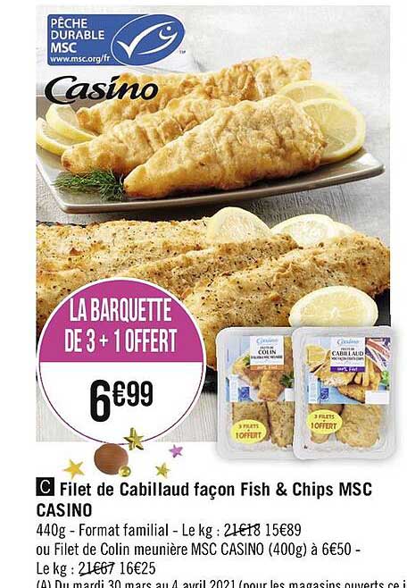 filet de cabillaud façon fish & chips msc casino