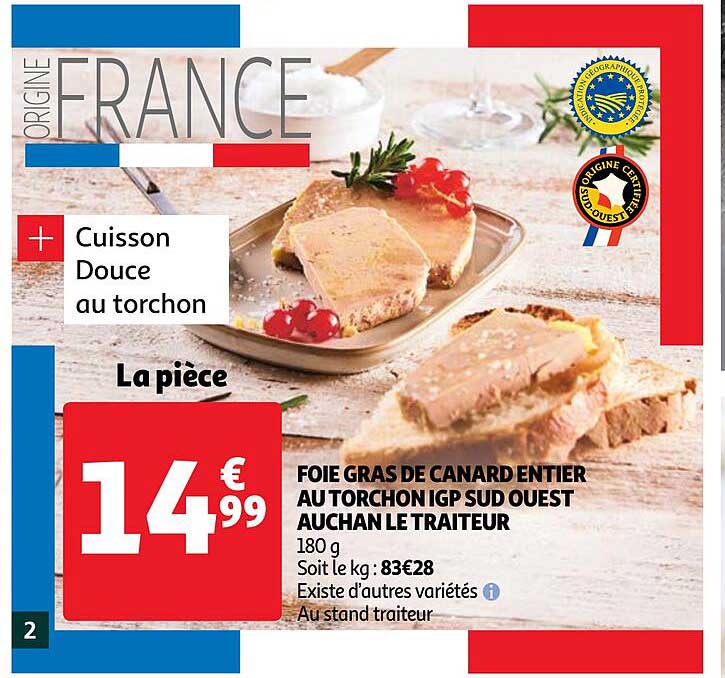 foie gras de canard entier au torchon igp sud ouest auchan le traiteur