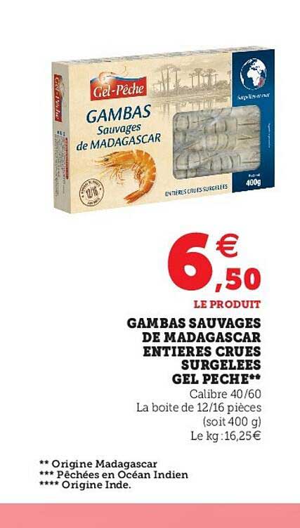 Gambas Sauvages De Madagascar Entières Crues Surgelées Gel Pêche