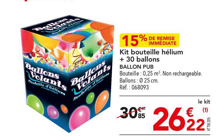 kit bouteille hélium + 30 ballons pub