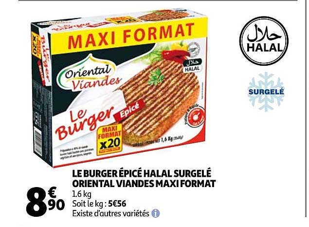 le burger épicé halal surgelé oriental viandes maxi format