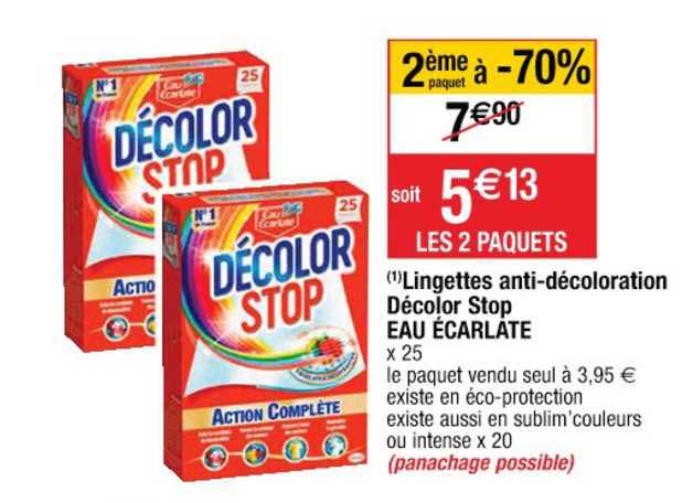 lingettes anti-décoloration décolor stop eau écarlate