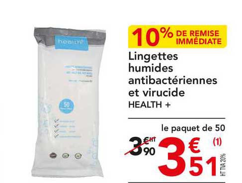 lingettes humides antibactériennes et virucide health +