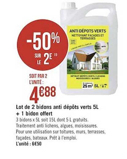 lot de 2 bidons anti dépôts verts 5l + 1 bidon offert