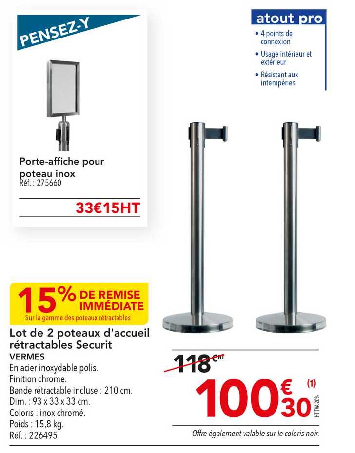 lot de 2 poteaux d'accueil rétractables securit vermes
