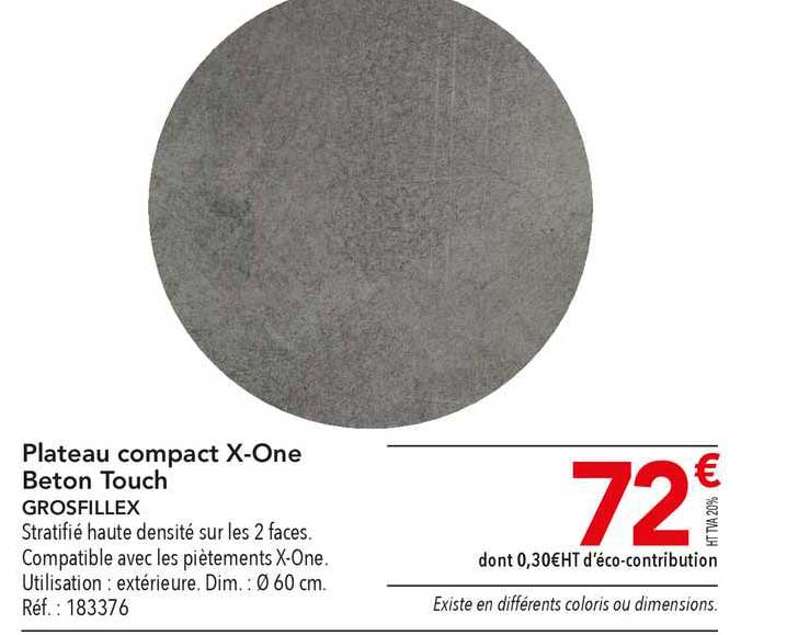 plateau compact x-one beton touch grosfillex
