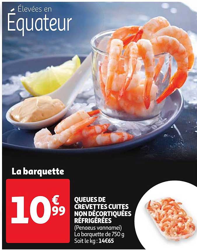 queues de crevette cuites non décortiquées réfrigérées