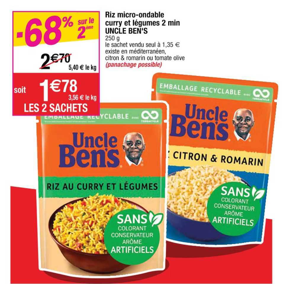 riz micro-ondable curry et légumes 2 min uncle ben's