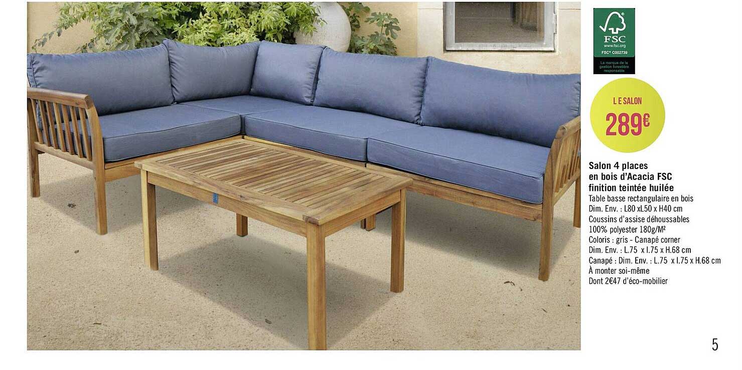 salon 4 places en bois d'acacia fsc finition teintée huilée